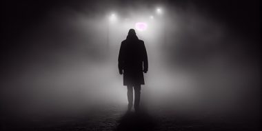dark-silhouette-standing-fog-walking-alone-outdoors-generated-by-ai